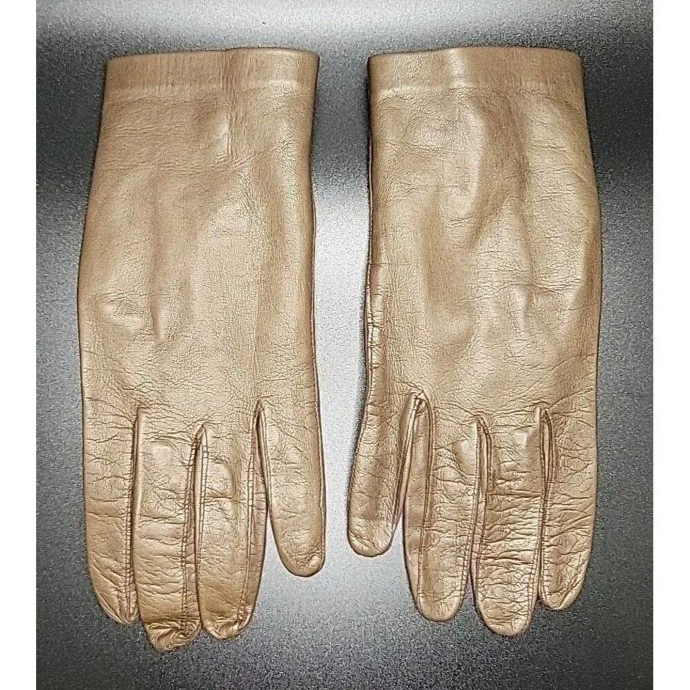 VTG Mid-Century Italian Brown Leather Gloves Sz 7 Unlined Washable Dress Italy